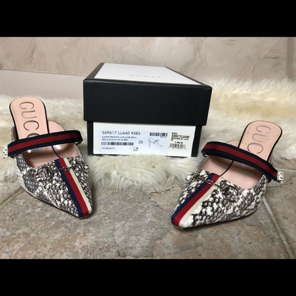 Gucci Horsebit Web Python Leather Mules - Picture 9 of 10